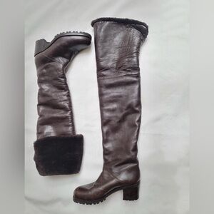 Brown Leather Over-the-Knee Fur Lined Boots